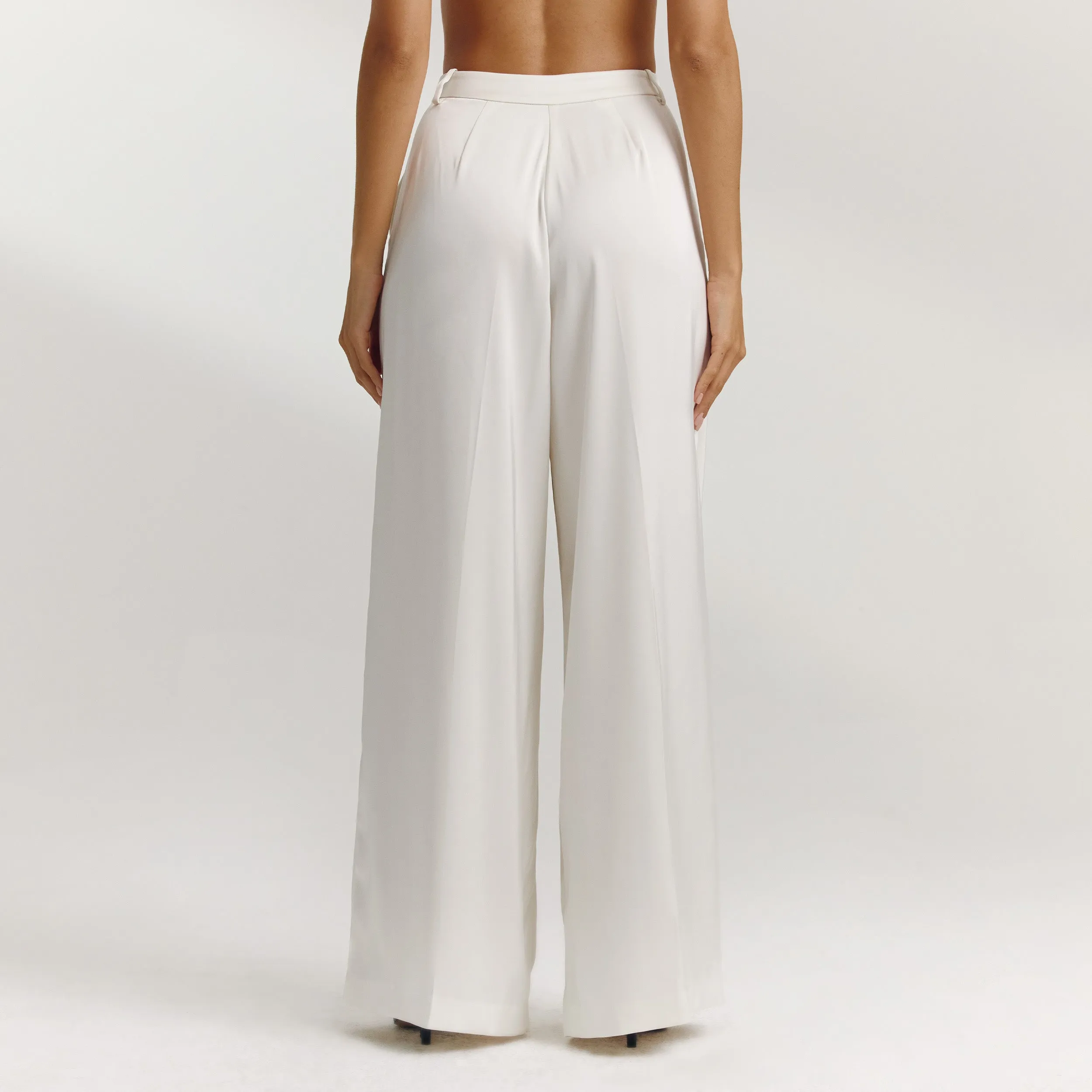 Satin Wide-Leg Trousers - Off White sold by Lounge Underwear product image thumbnail 4