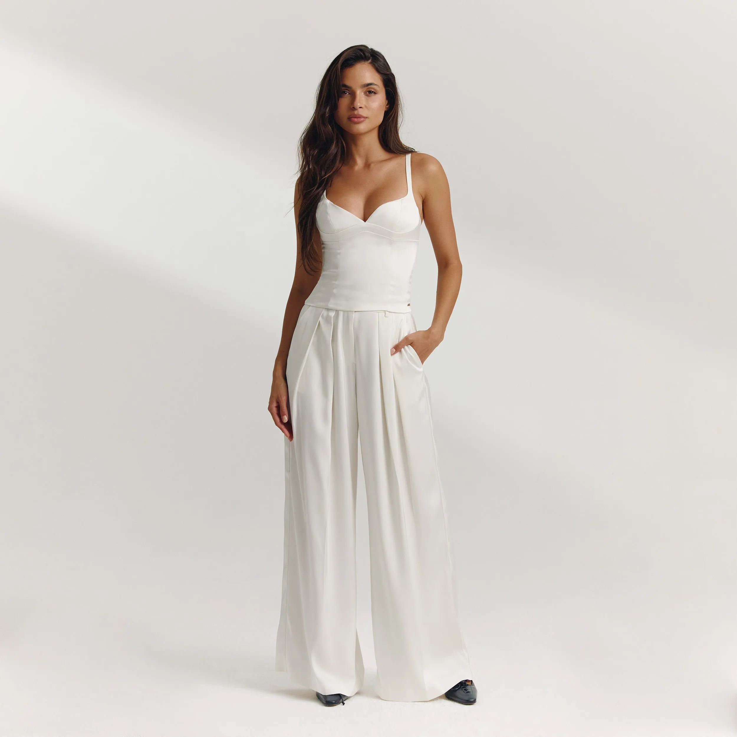 Satin Wide-Leg Trousers - Off White sold by Lounge Underwear product image thumbnail 2
