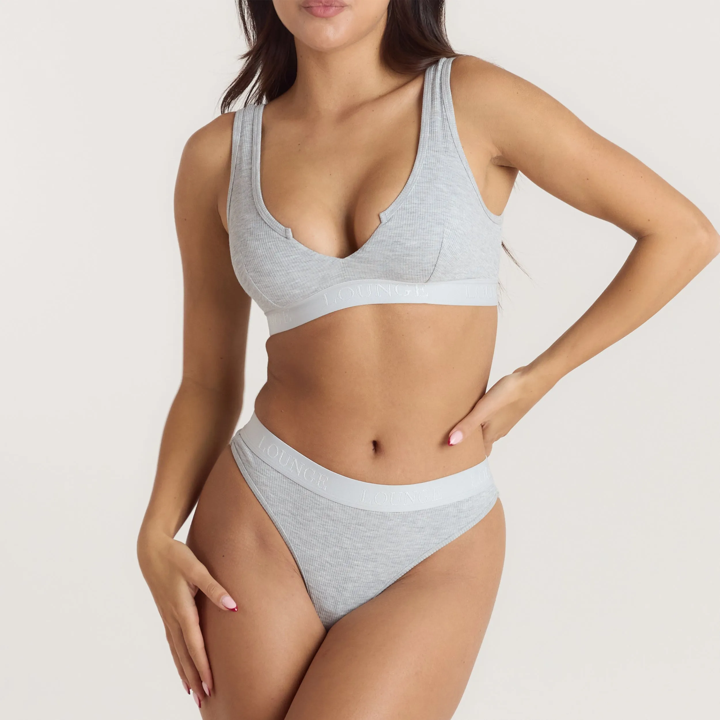 Soft Ribbed Push-Up Bralette - Grey Marl sold by Lounge Underwear