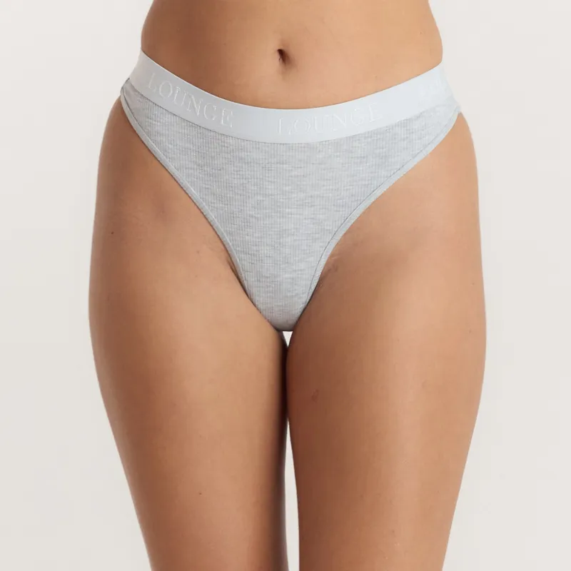 Soft Ribbed Thong - Grey Marl sold by Lounge Underwear