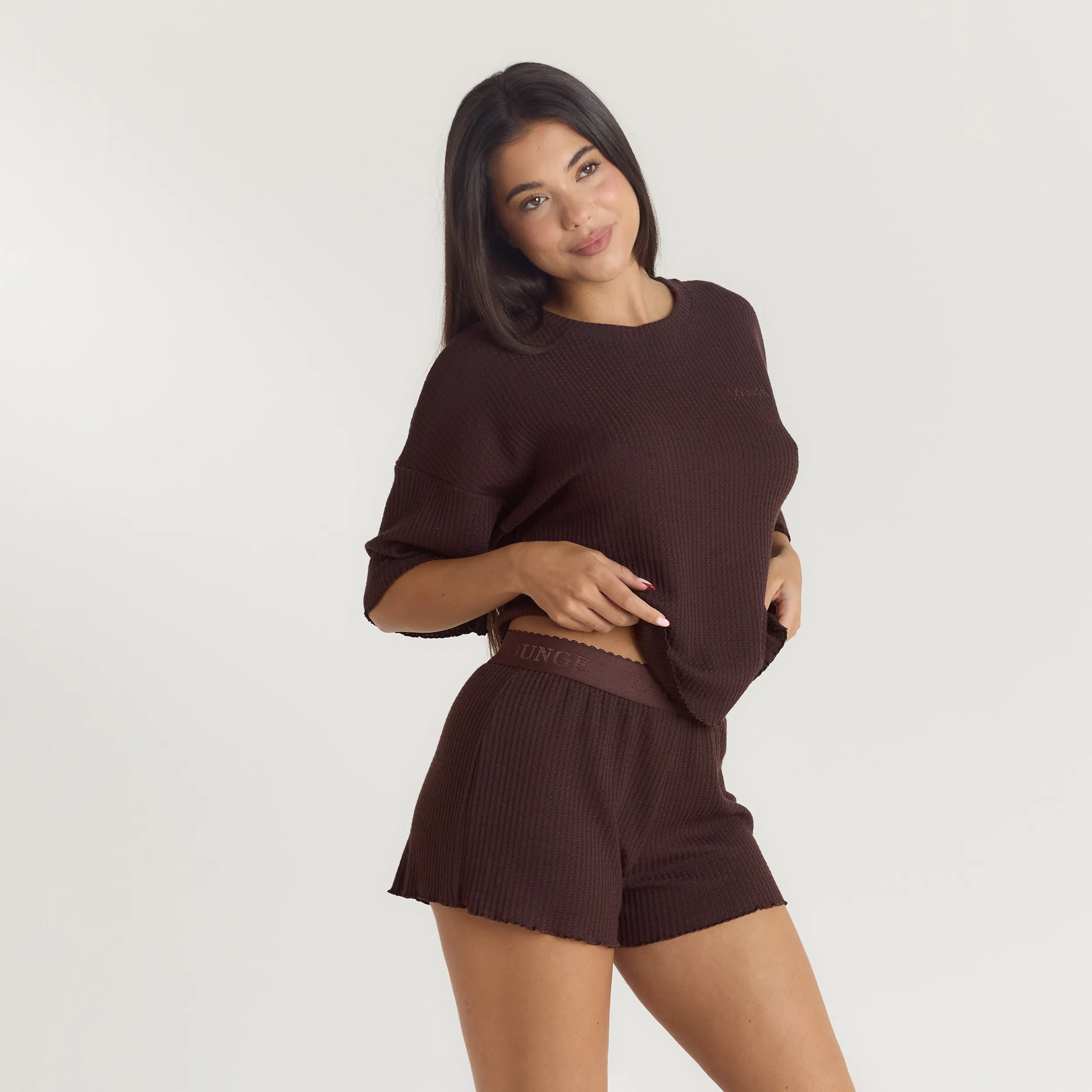 Soft Waffle Pyjama Top - Dark Chocolate sold by Lounge Underwear product image thumbnail 3