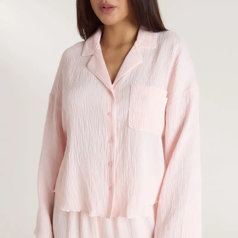 Crinkle Pyjama Shirt - Pink sold by Lounge Underwear