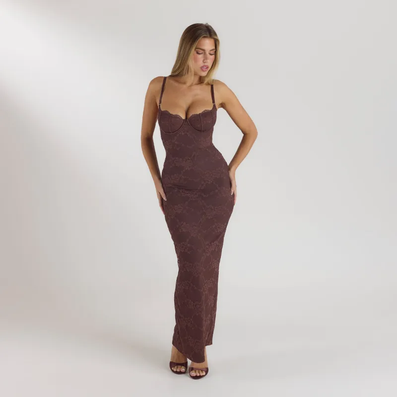 Blossom Maxi Dress with Bodysuit - Chocolate sold by Lounge Underwear