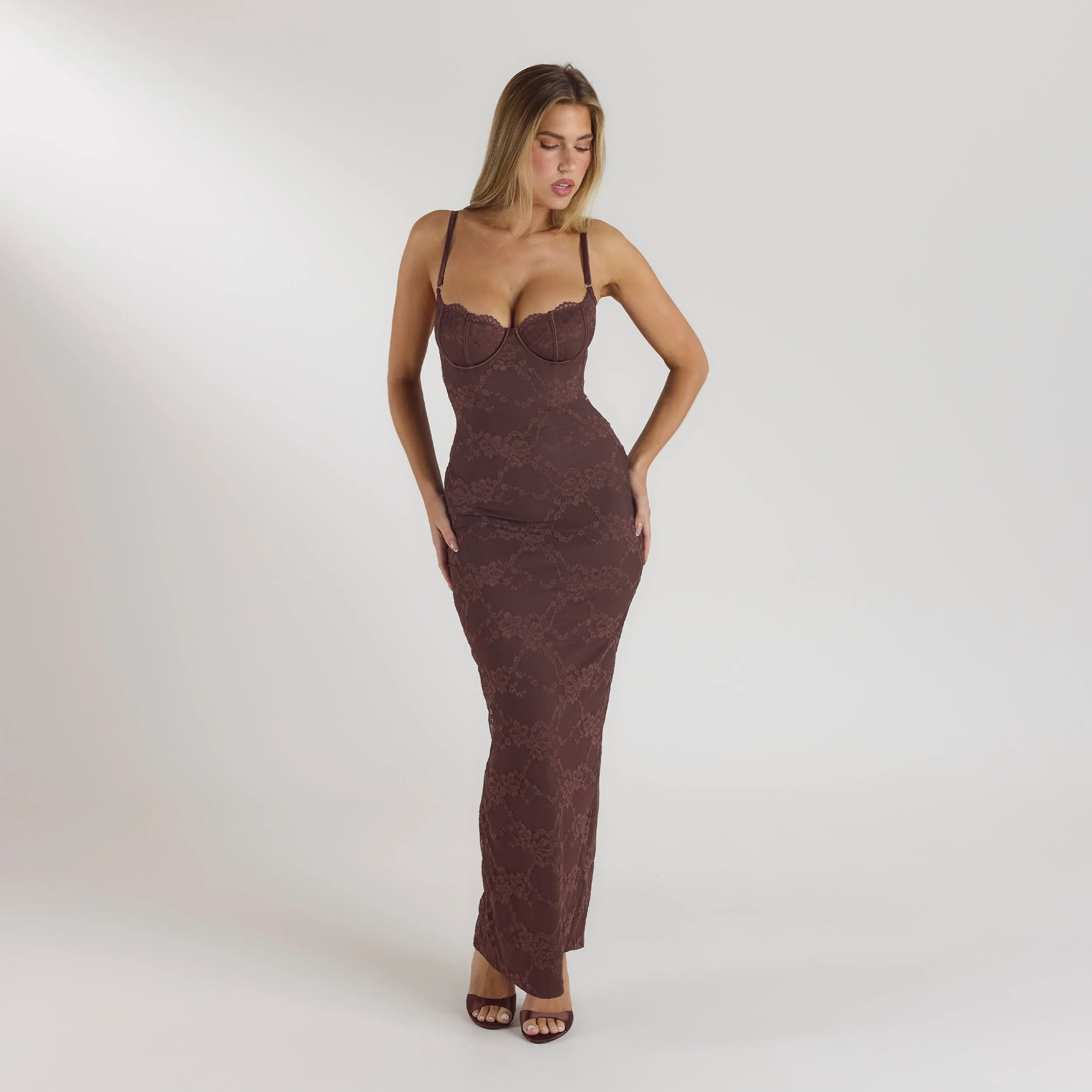 Blossom Maxi Dress with Bodysuit - Chocolate sold by Lounge Underwear