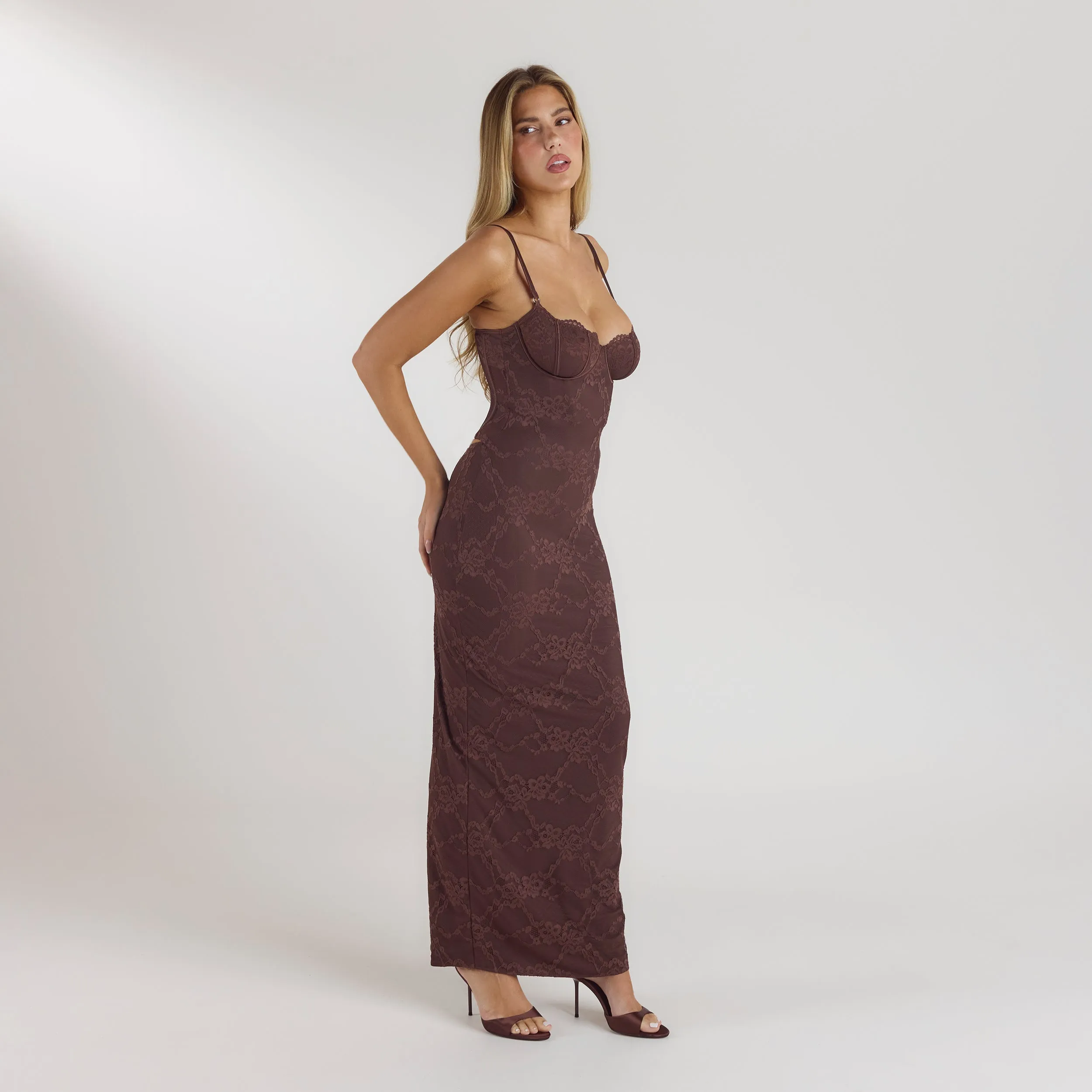 Blossom Maxi Dress with Bodysuit - Chocolate sold by Lounge Underwear product image thumbnail 5