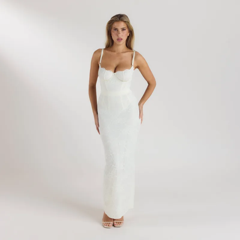Blossom Maxi Dress with Bodysuit - Cream sold by Lounge Underwear