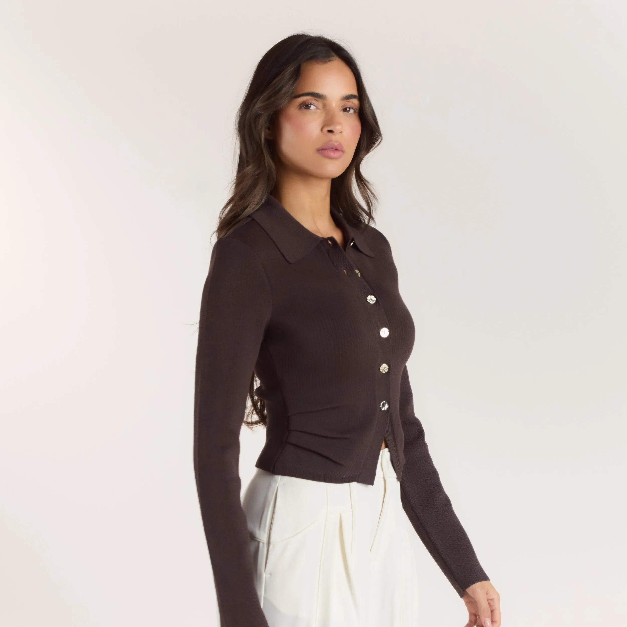 Ribbed Knitted Cardigan - Chocolate sold by Lounge Underwear product image thumbnail 5