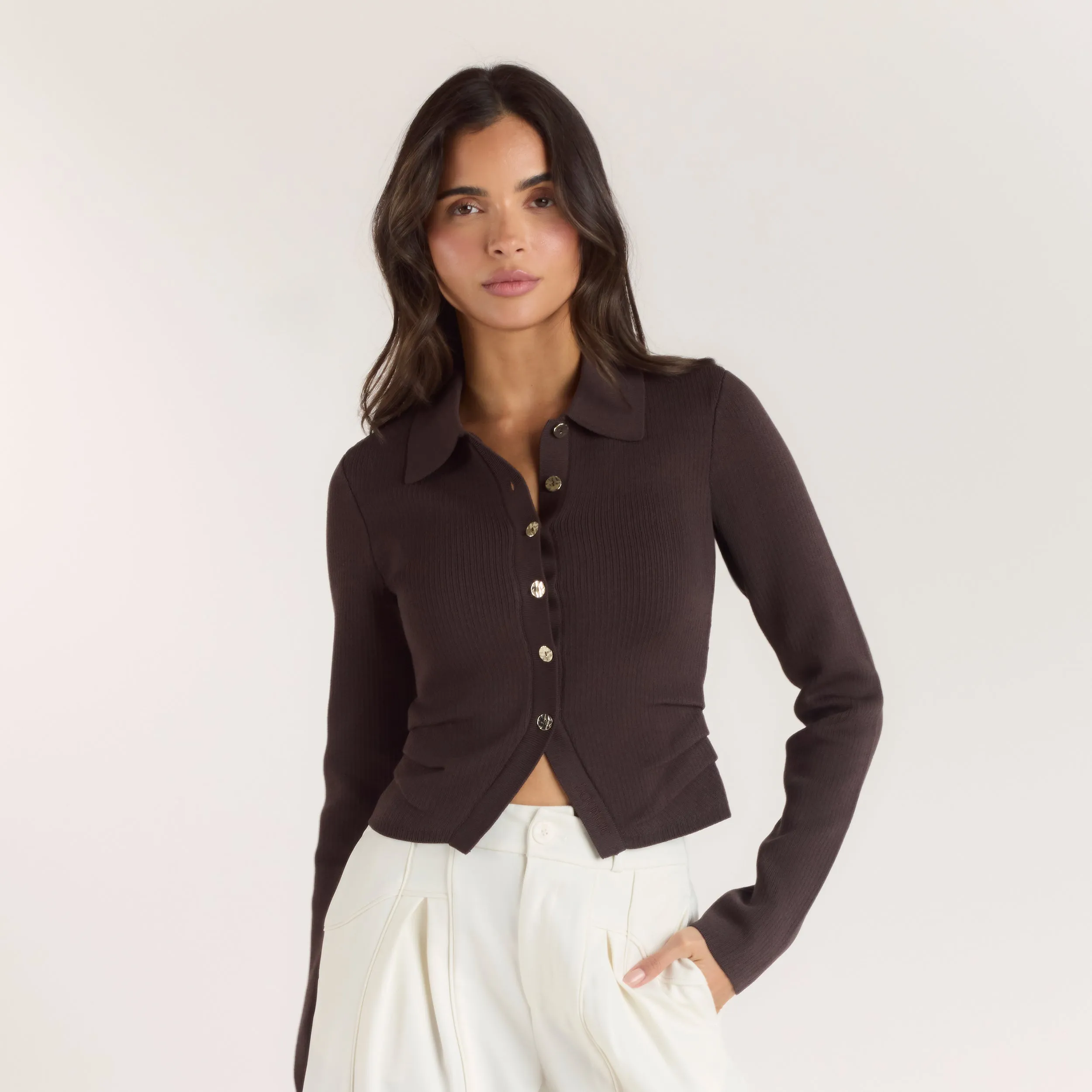 Ribbed Knitted Cardigan - Chocolate sold by Lounge Underwear product image thumbnail 3
