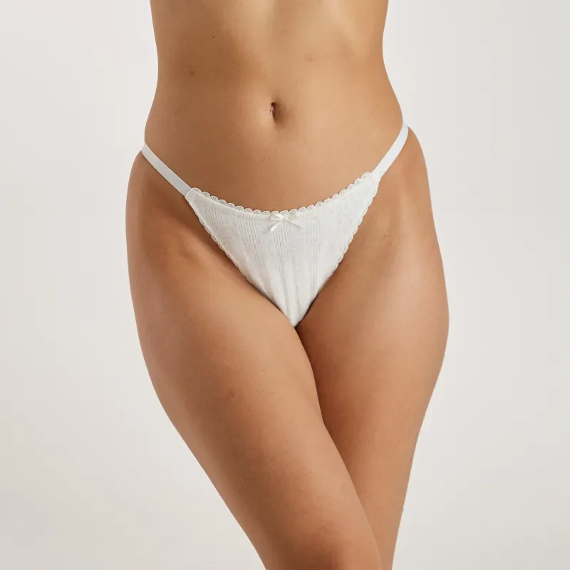 Strappy Pointelle Brazilian Briefs - Oat Marl sold by Lounge Underwear