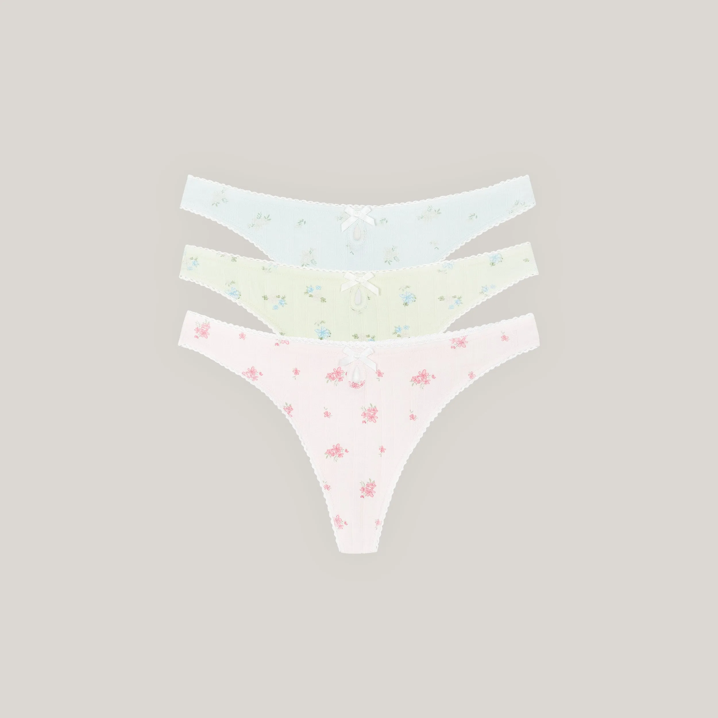 Pointelle Thongs (3-Pack) - Pastel Print sold by Lounge Underwear