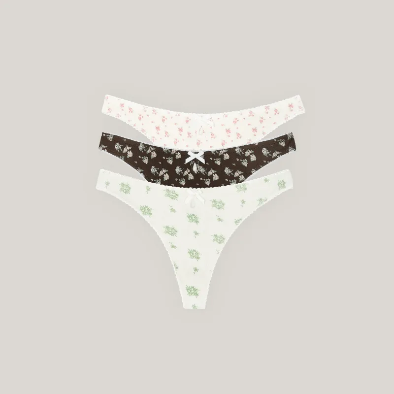 Pointelle Thongs (3-Pack) - Neutral Print sold by Lounge Underwear