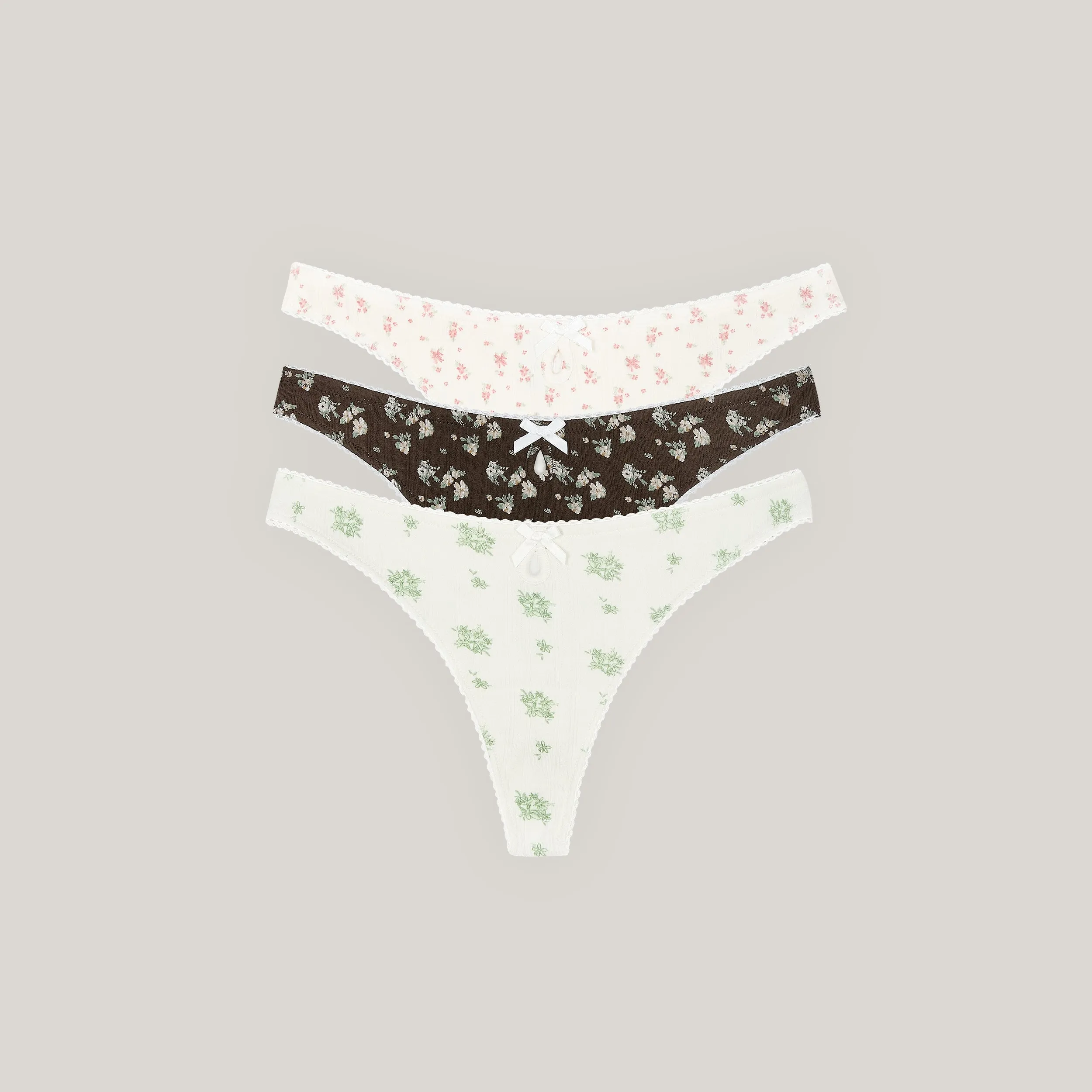 Pointelle Thongs (3-Pack) - Neutral Print sold by Lounge Underwear