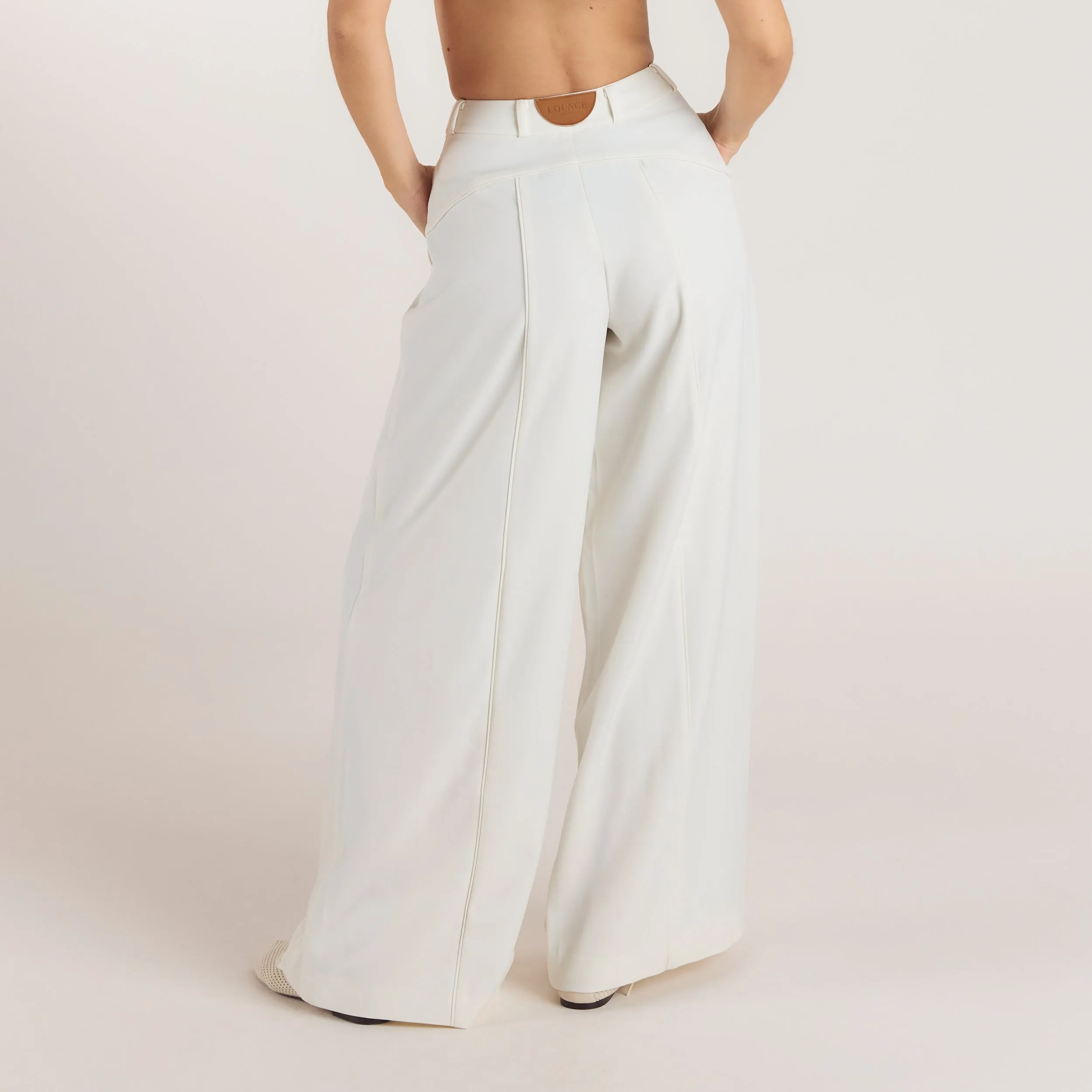 Wide-Leg Pleat Detail Trousers - Off White sold by Lounge Underwear product image thumbnail 2