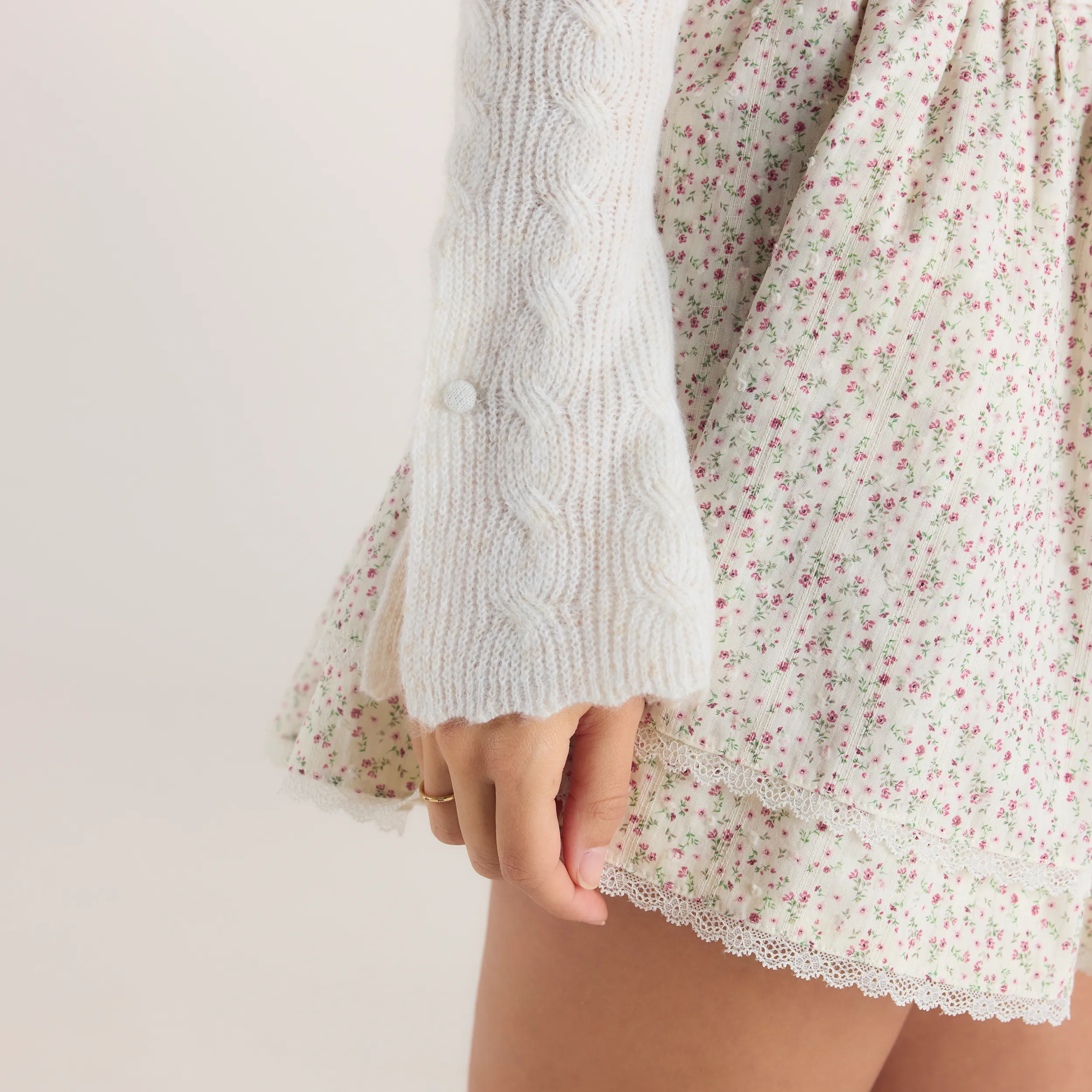 Fluted Sleeve Knitted Cardigan - Cream sold by Lounge Underwear product image thumbnail 4