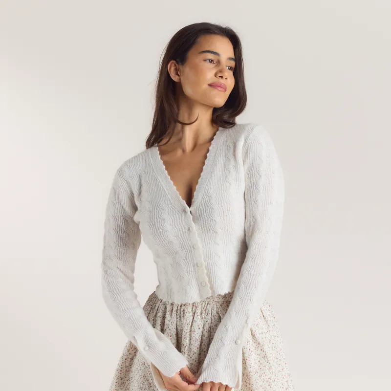 Fluted Sleeve Knitted Cardigan - Cream sold by Lounge Underwear