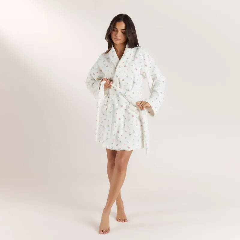 Towelling Bathrobe - White Print made by Lounge Underwear