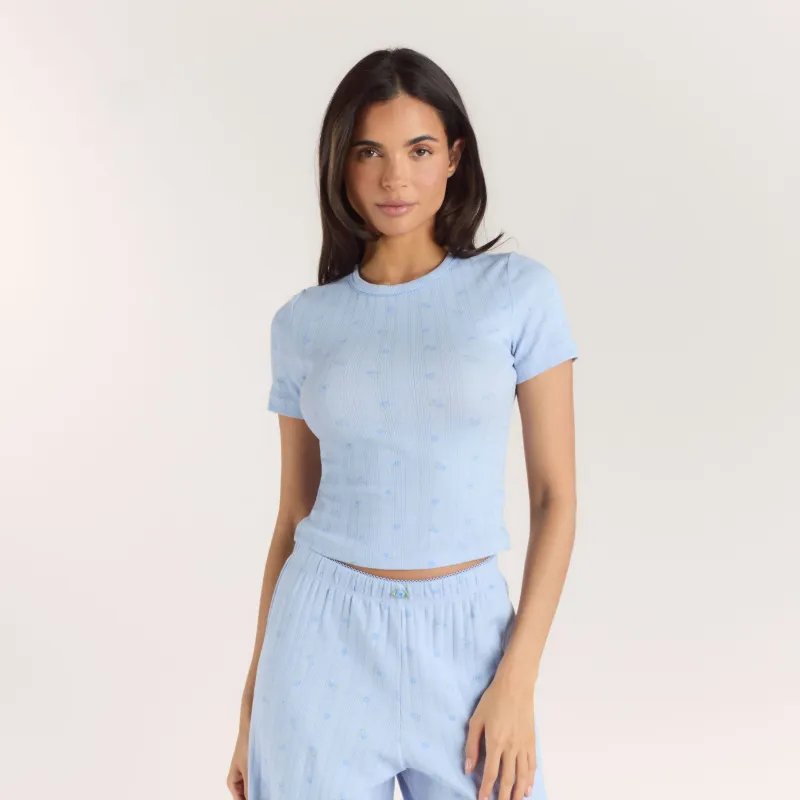Pointelle Fitted Pyjama Top - Blue Floral sold by Lounge Underwear