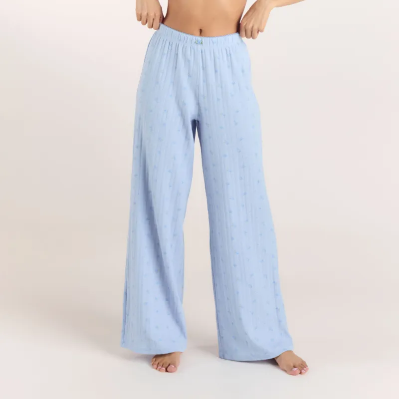 Pointelle Pyjama Bottoms - Blue Floral made by Lounge Underwear