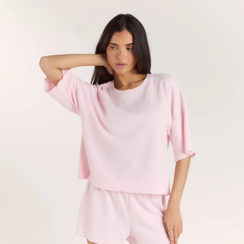 Soft Waffle Pyjama Top - Pink made by Lounge Underwear