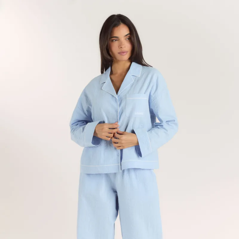 Textured Cotton Pyjama Shirt - Blue made by Lounge Underwear