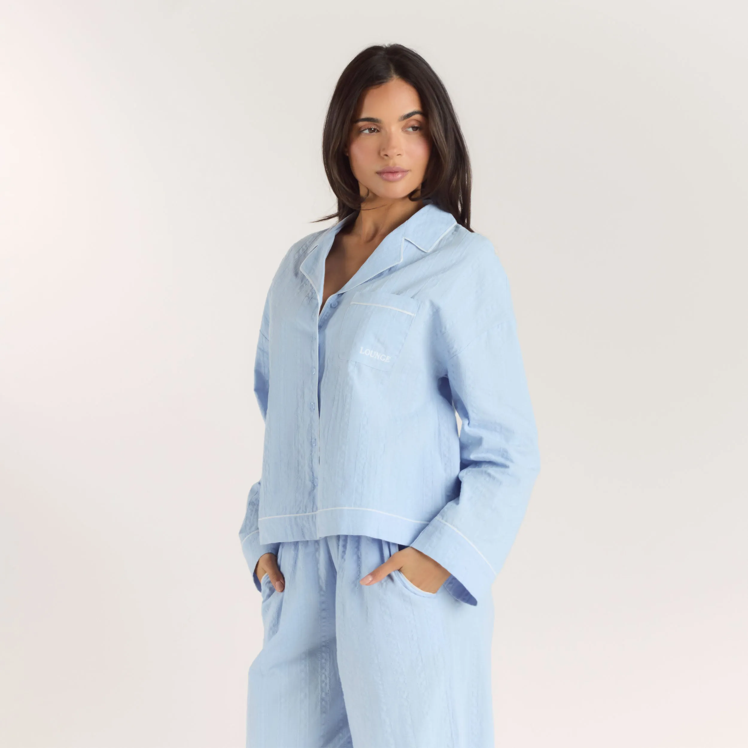 Textured Cotton Pyjama Shirt - Blue sold by Lounge Underwear product image thumbnail 5