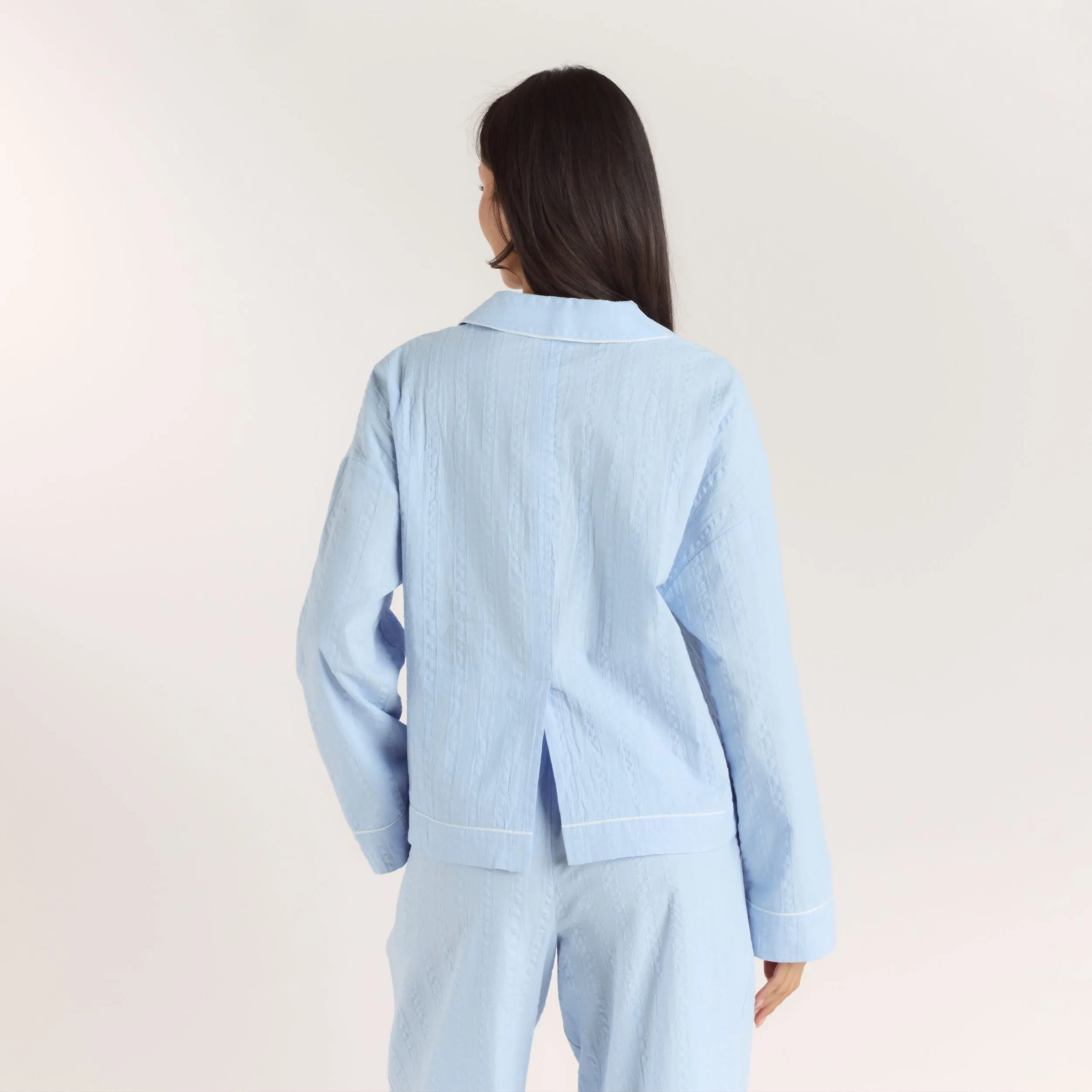 Textured Cotton Pyjama Shirt - Blue sold by Lounge Underwear product image thumbnail 2