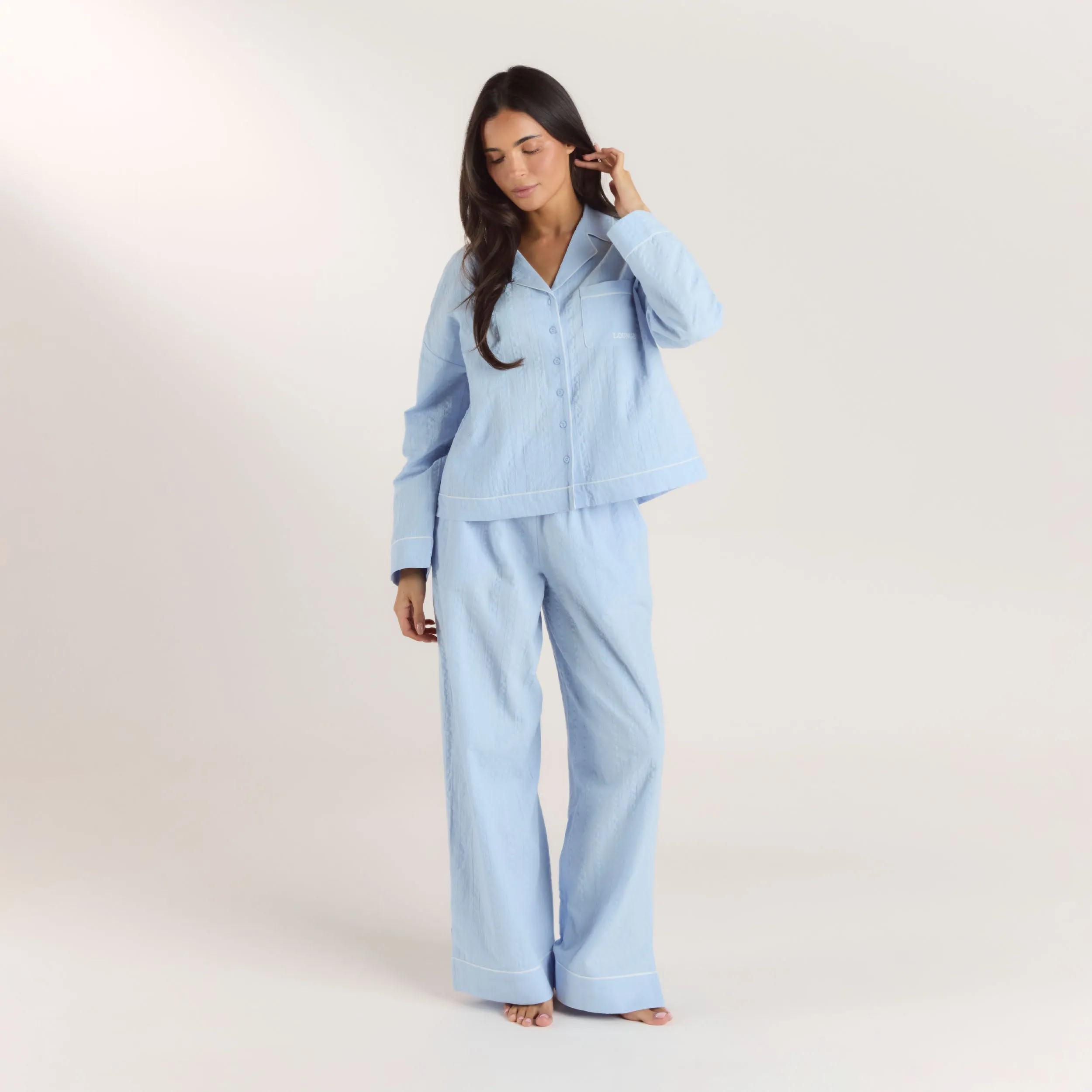 Textured Cotton Pyjama Shirt - Blue sold by Lounge Underwear product image thumbnail 3