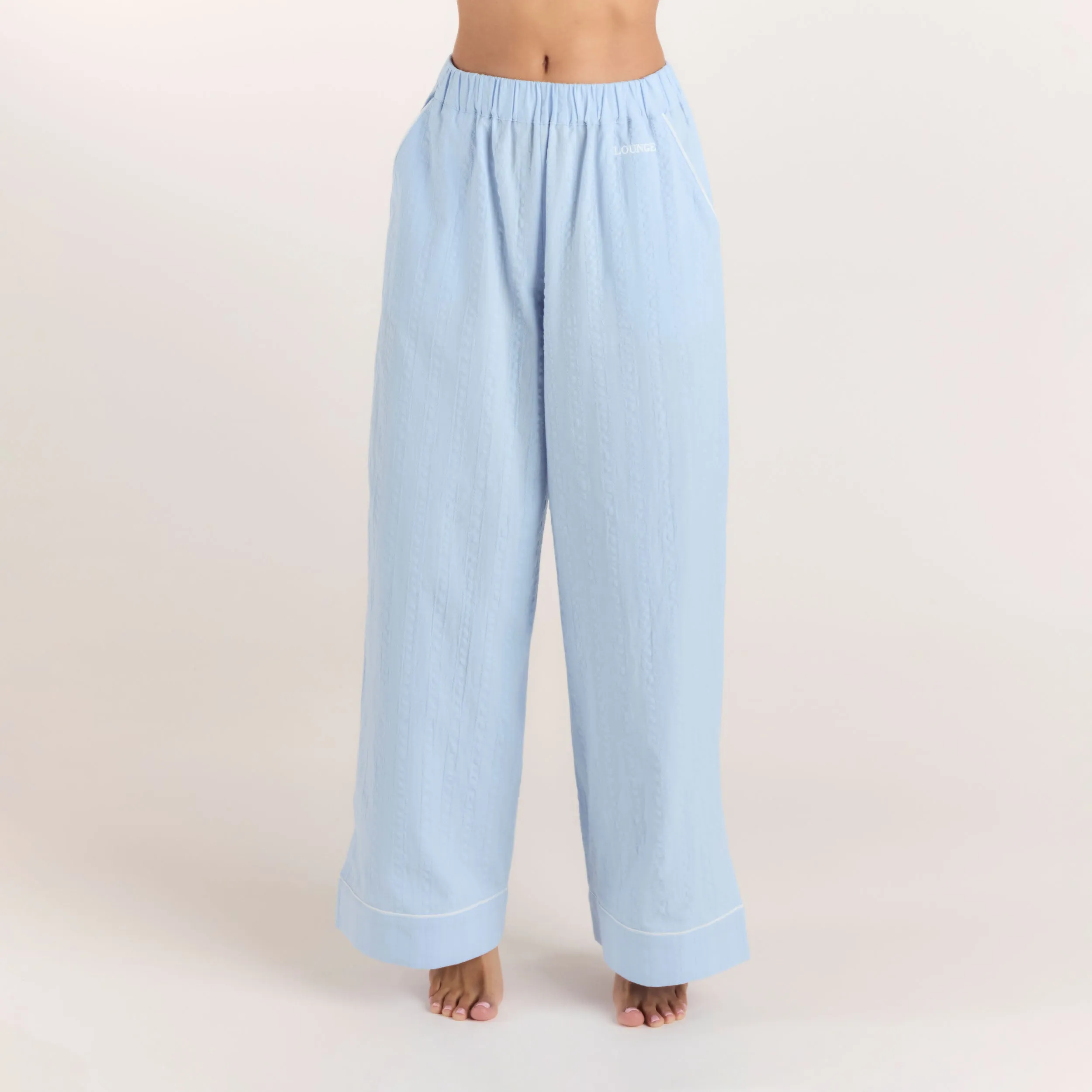 Textured Cotton Pyjama Bottoms - Blue sold by Lounge Underwear