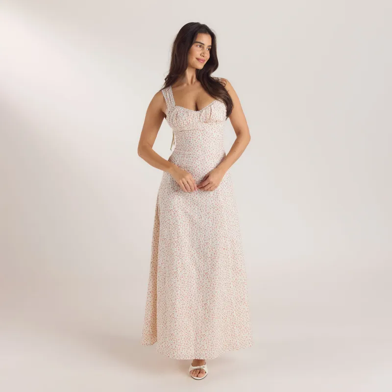 Corset Back Maxi Dress - Cream Floral made by Lounge Underwear