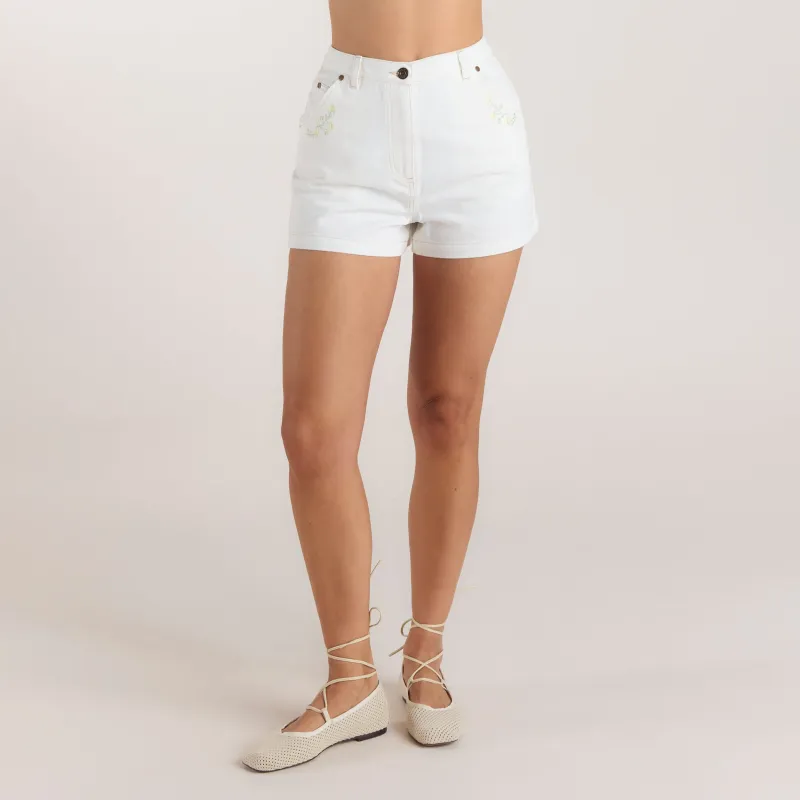 Embroidered Denim Shorts - White made by Lounge Underwear