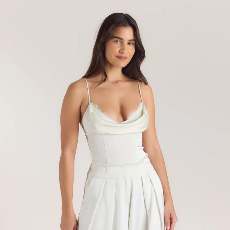 Satin Cowl Neck Cami Top - Cream made by Lounge Underwear