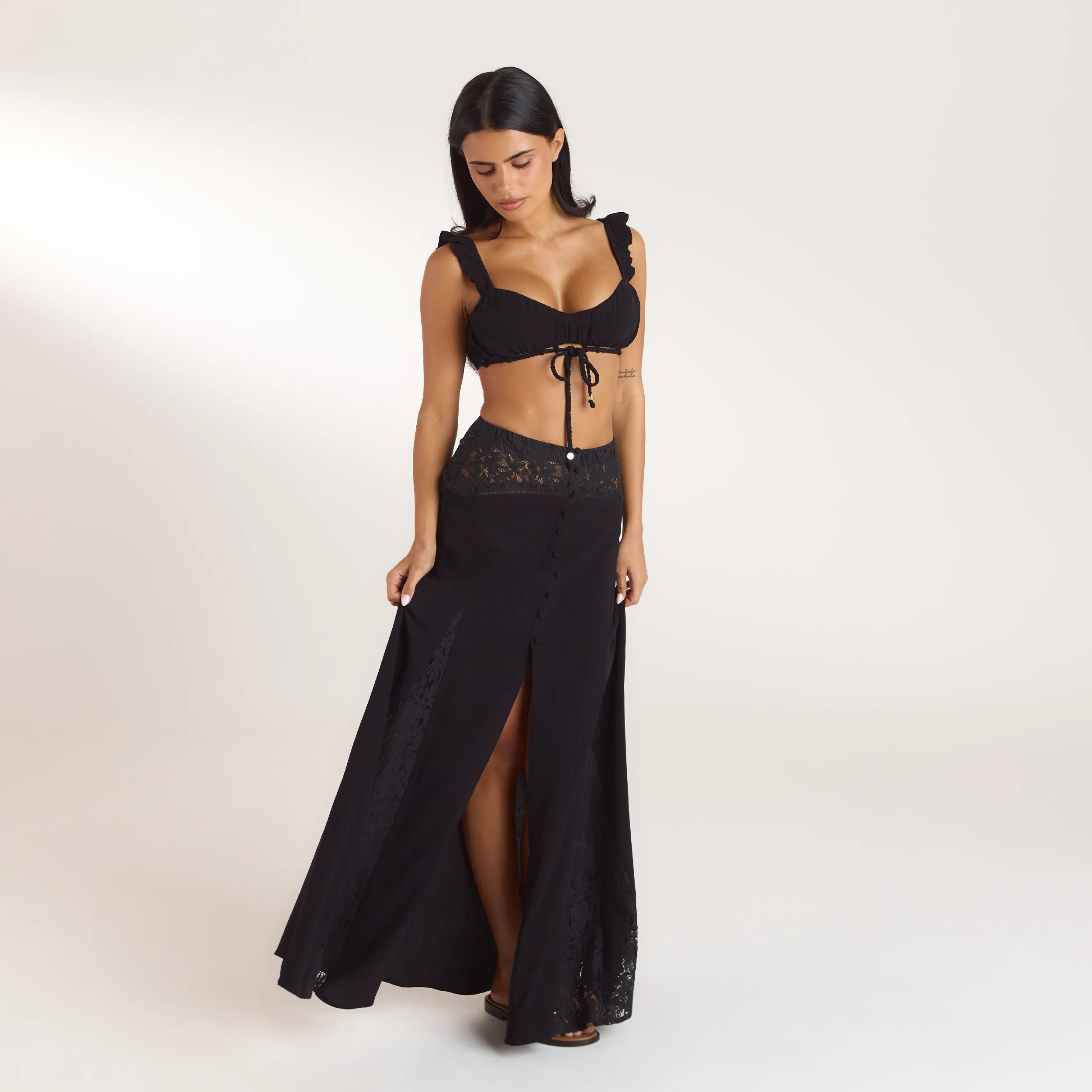 Lace Insert Maxi Skirt - Black sold by Lounge Underwear product image thumbnail 3