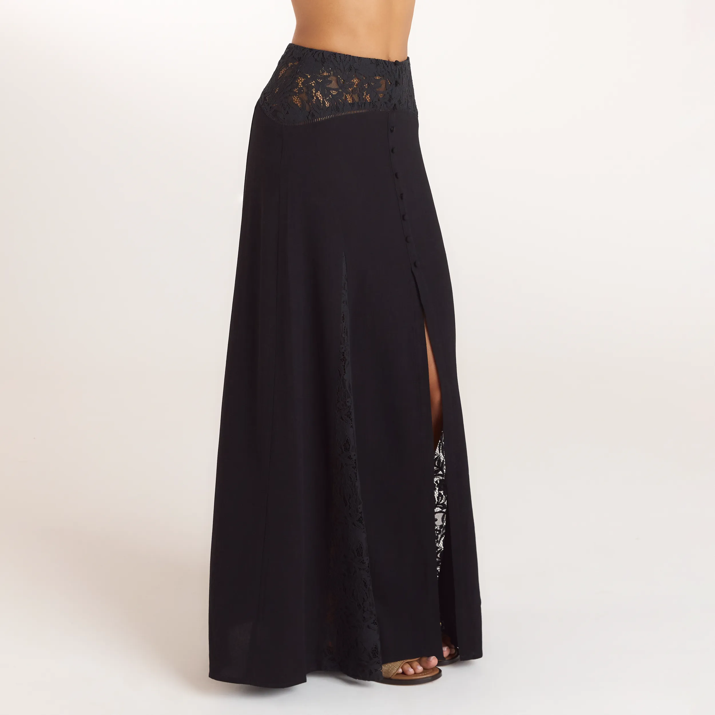 Lace Insert Maxi Skirt - Black sold by Lounge Underwear product image thumbnail 4