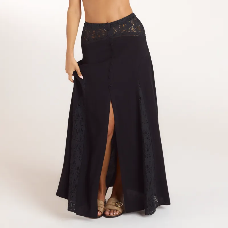 Lace Insert Maxi Skirt - Black made by Lounge Underwear