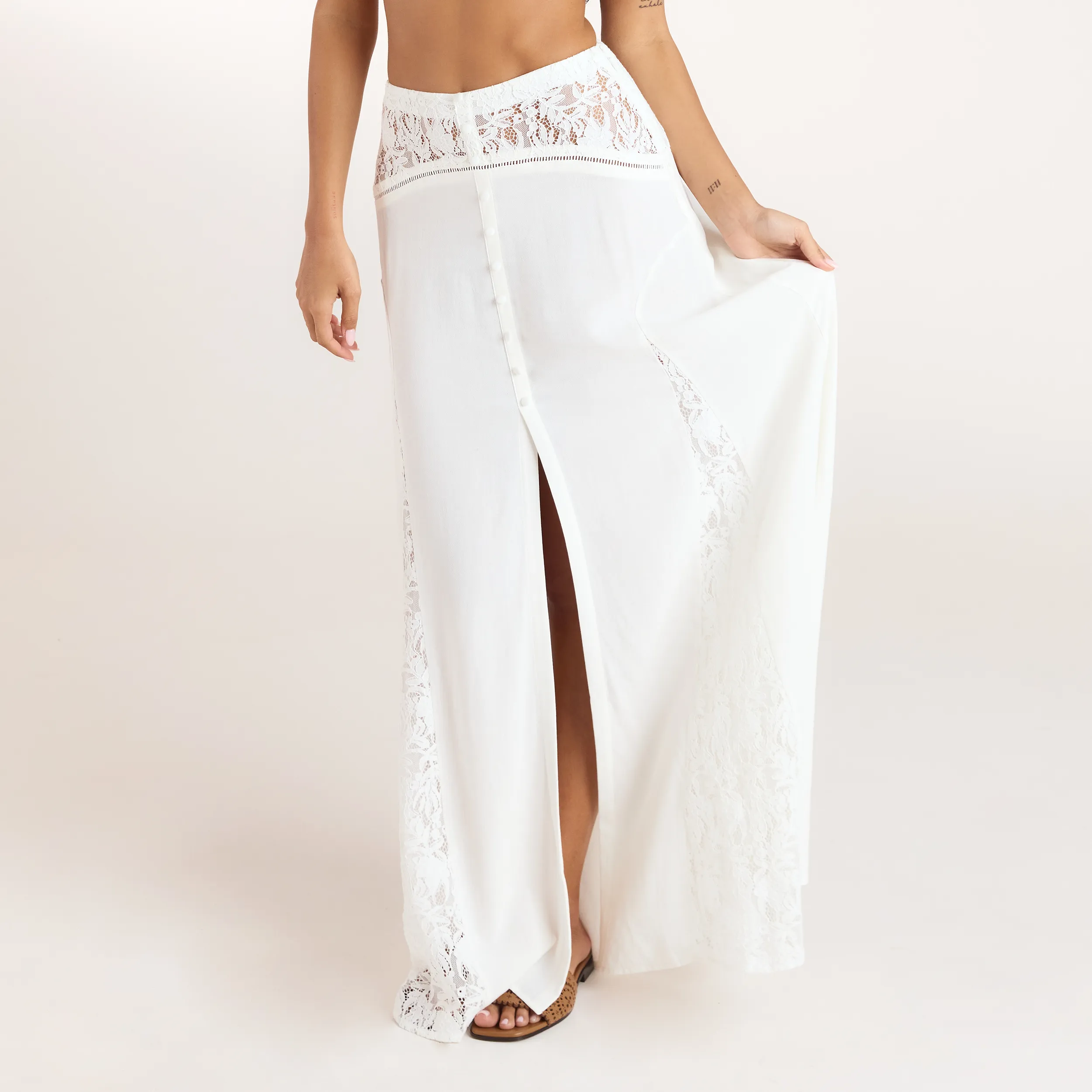 Lace Insert Maxi Skirt - Cream sold by Lounge Underwear product image thumbnail 2