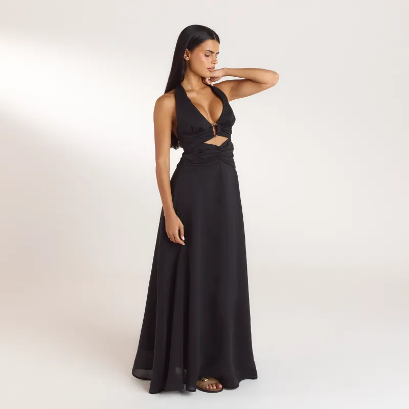 Ruched Tencel Maxi Dress - Black made by Lounge Underwear