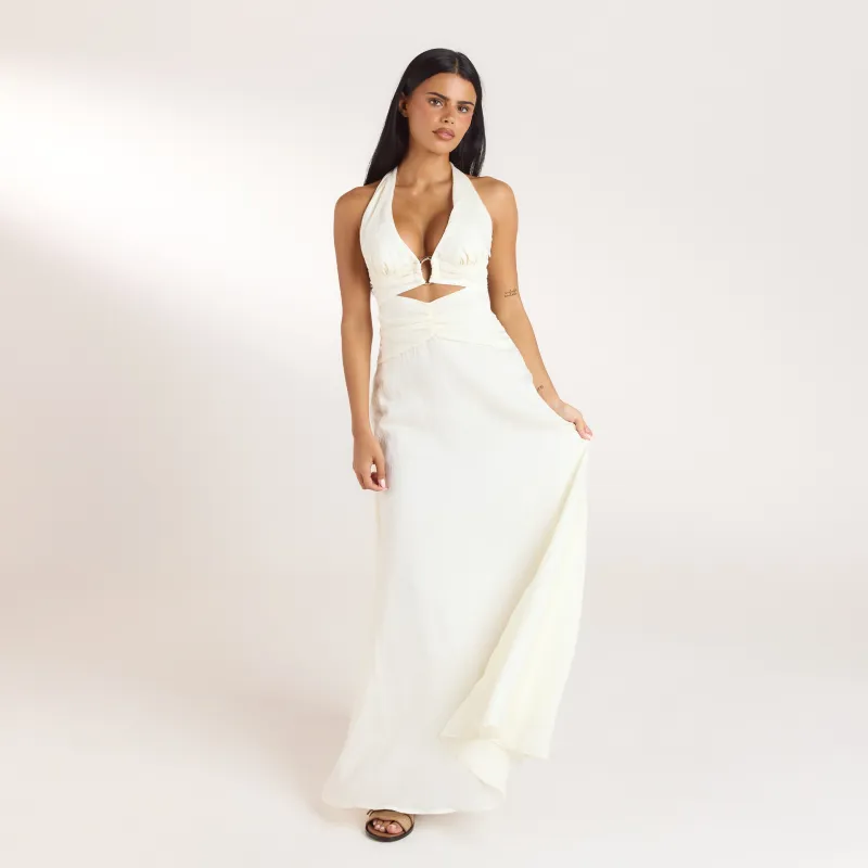 Ruched Tencel Maxi Dress - Cream made by Lounge Underwear