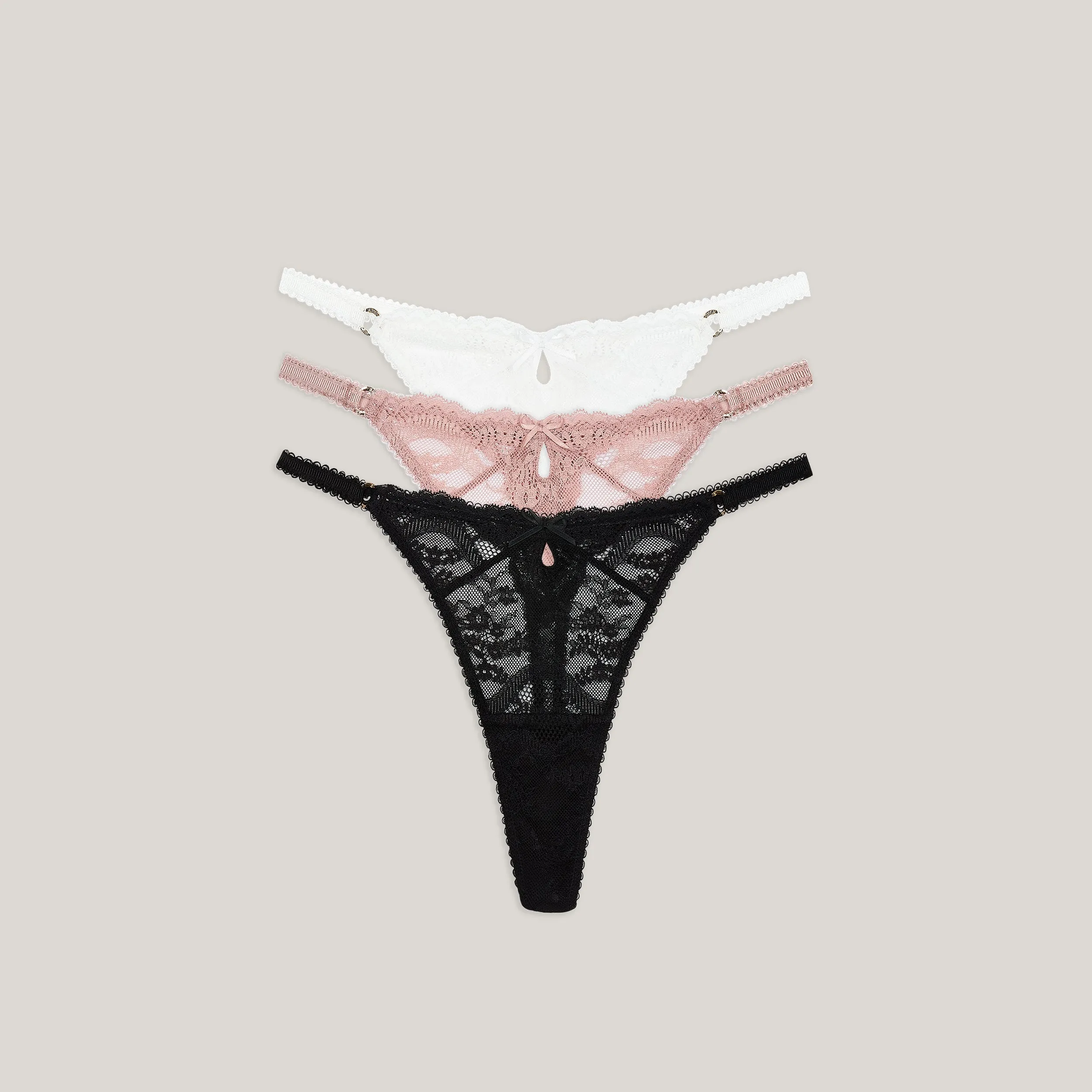 Lace Thongs (3-Pack) - Neutral sold by Lounge Underwear