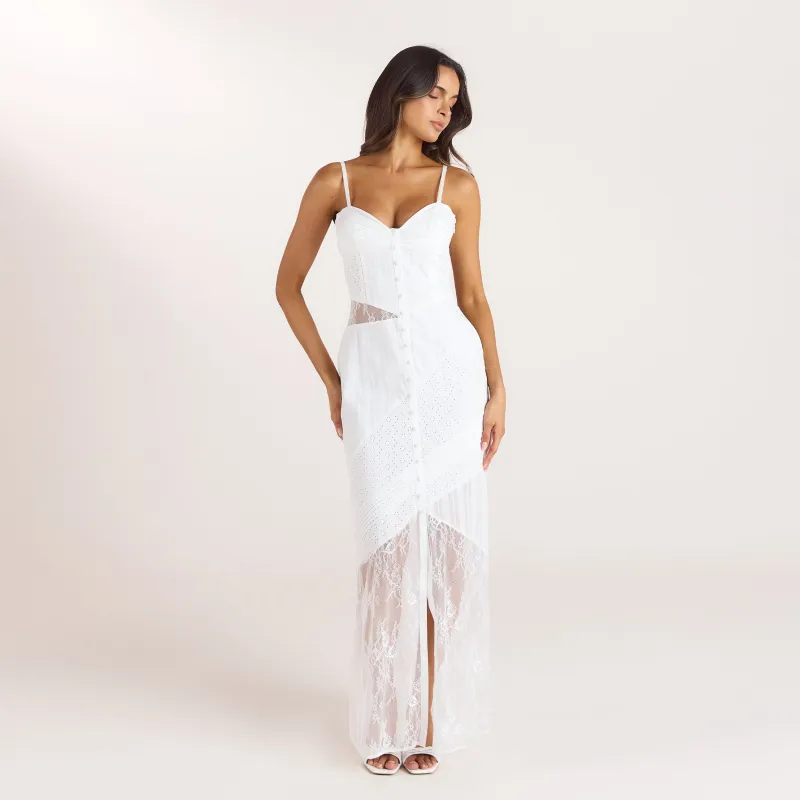 Broderie & Lace Maxi Dress - White made by Lounge Underwear