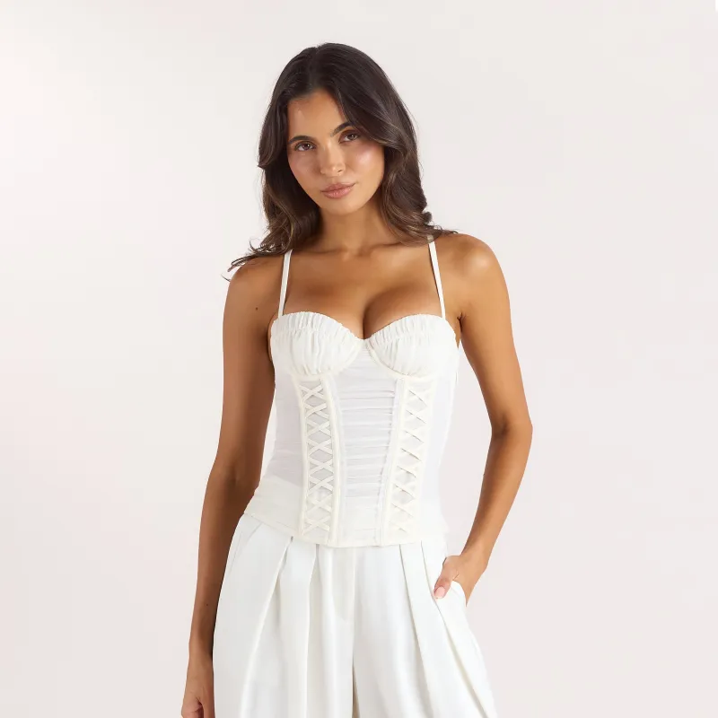 Ruched Sheer Corset Top - Cream made by Lounge Underwear