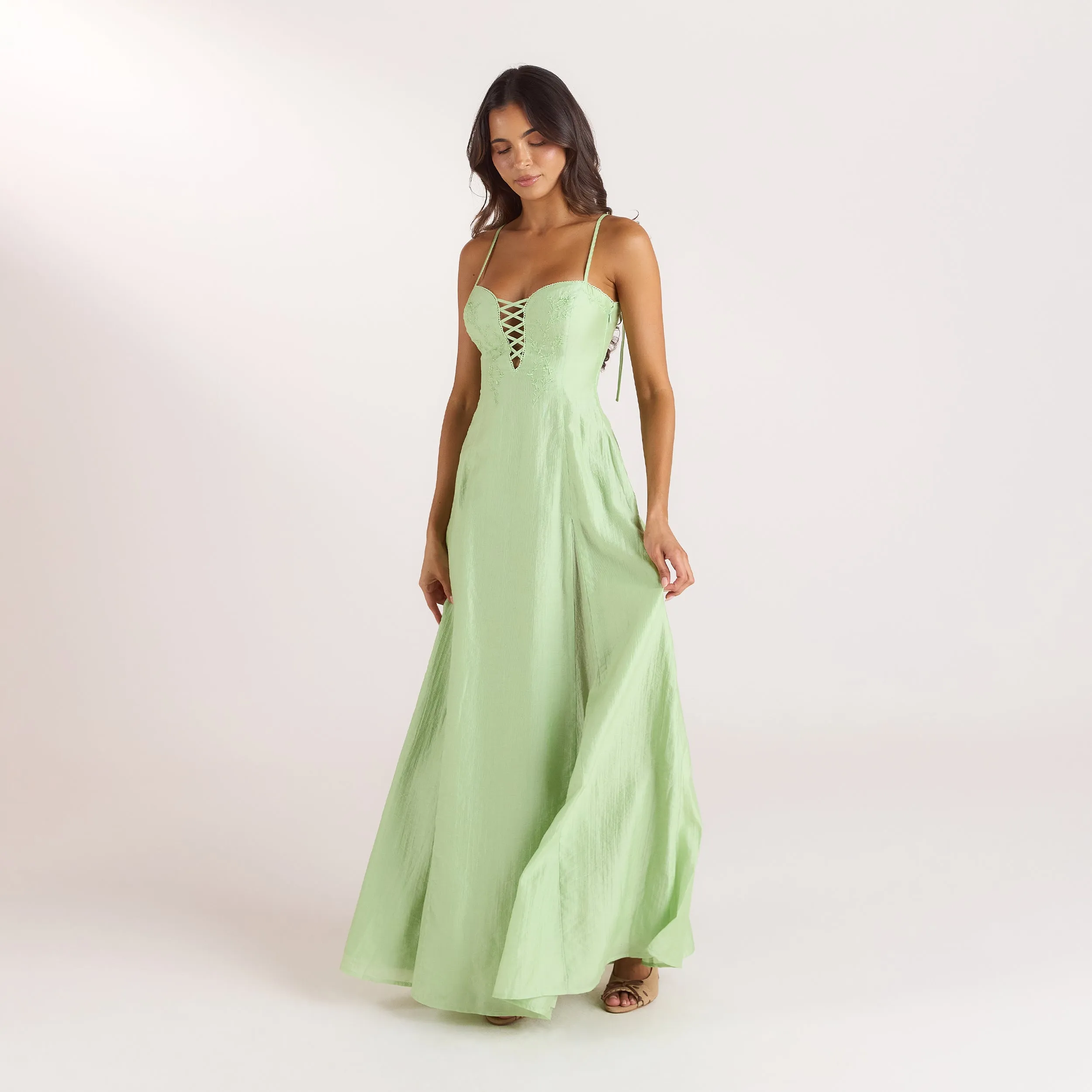 Embroidered Lace-Up Maxi Dress - Green sold by Lounge Underwear product image thumbnail 4