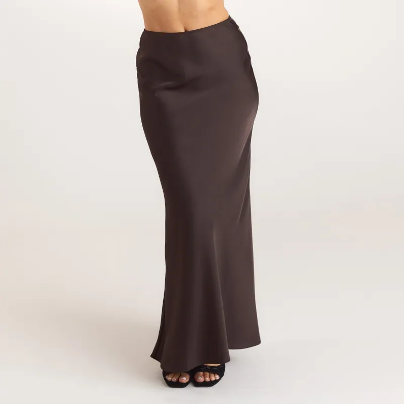 Satin Fitted Maxi Skirt - Chocolate made by Lounge Underwear