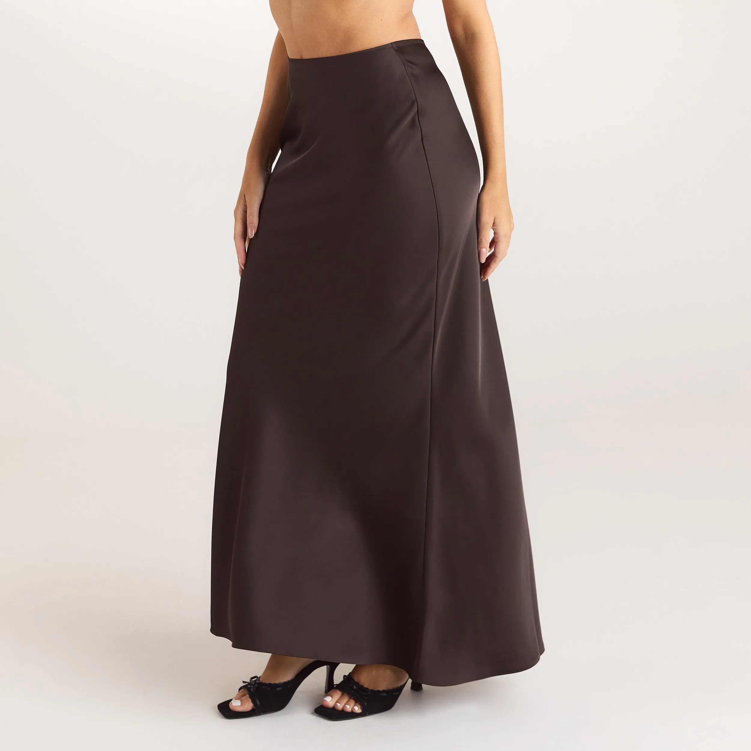 Satin Fitted Maxi Skirt - Chocolate sold by Lounge Underwear product image thumbnail 5