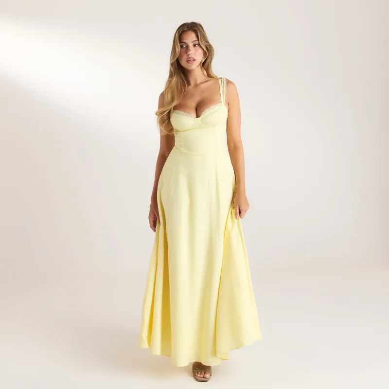 Lace Trim Maxi Dress - Lemon made by Lounge Underwear