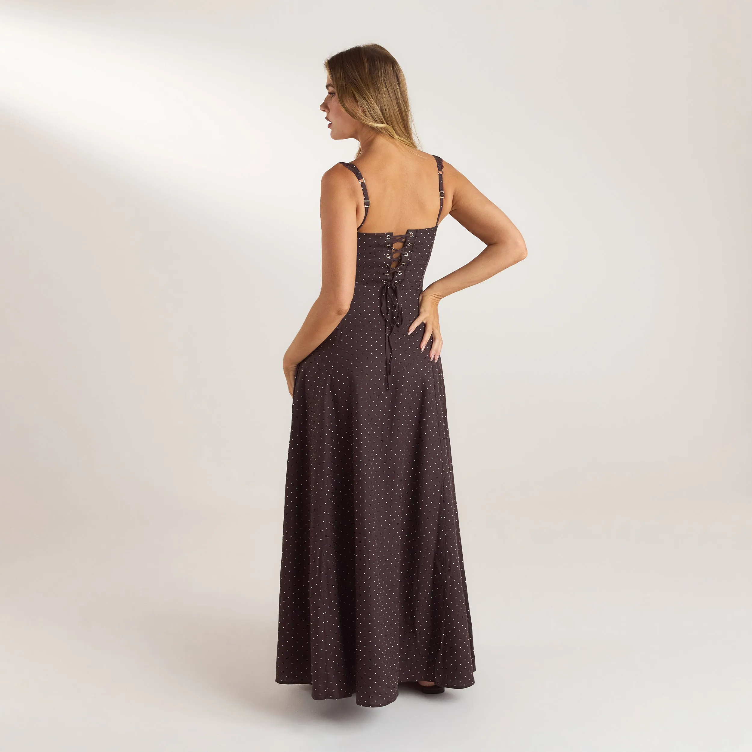 Lace Trim Maxi Dress - Chocolate Polka Dot sold by Lounge Underwear product image thumbnail 2