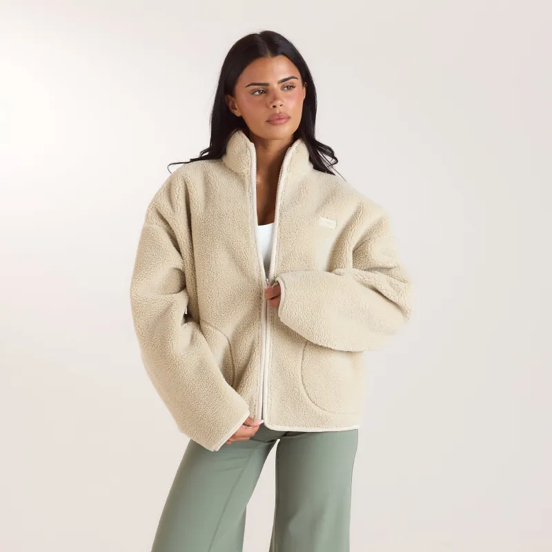 Zip-Up Borg Jacket - Cream made by Lounge Underwear