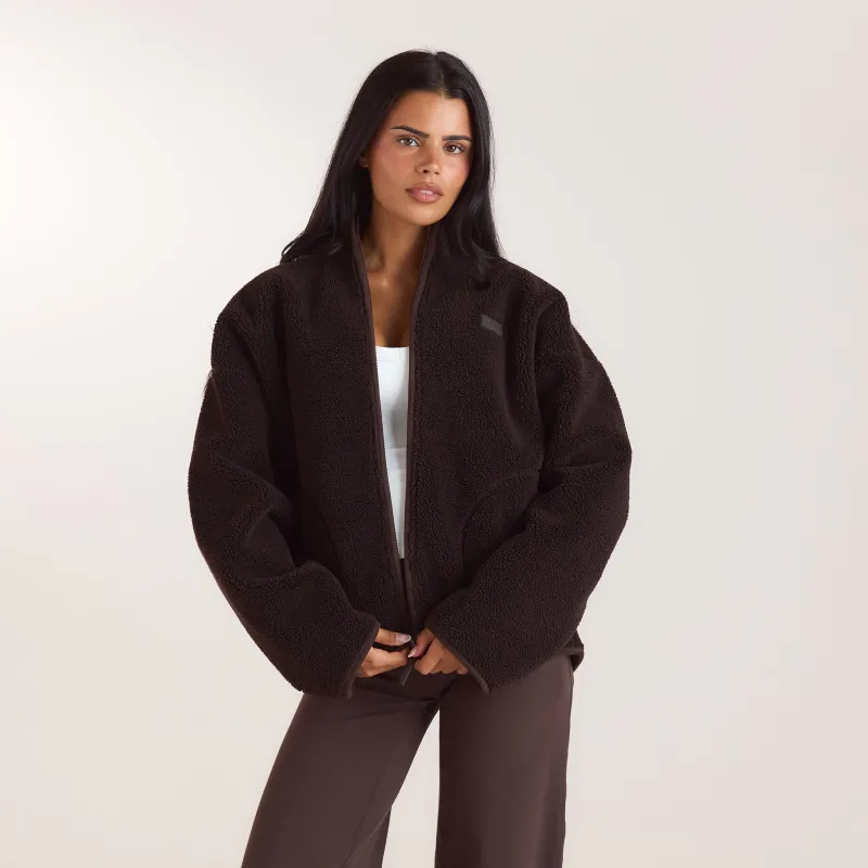 Zip-Up Borg Jacket - Chocolate made by Lounge Underwear