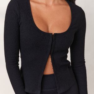 Cosy Hook and Eye Long Sleeve Top - Black sold by Lounge Underwear