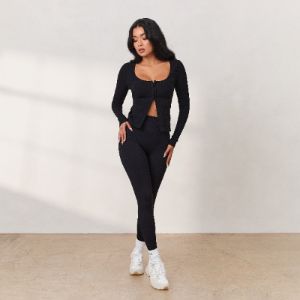 Cosy Hook and Eye Long Sleeve Top - Black sold by Lounge Underwear