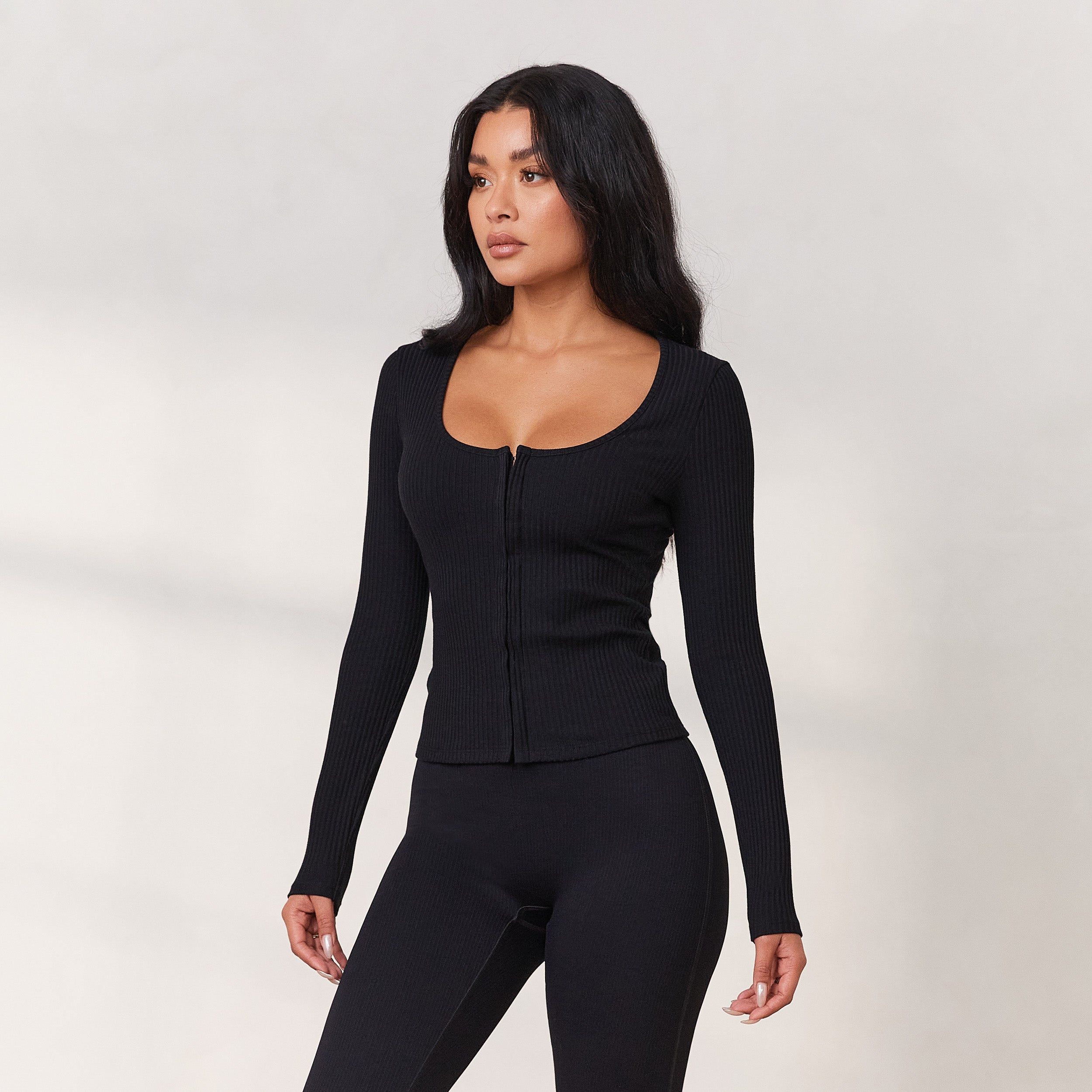 Cosy Hook and Eye Long Sleeve Top - Black sold by Lounge Underwear product image thumbnail 5